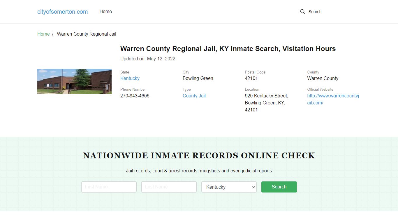 Warren County Regional Jail, KY Inmate Search, Visitation Hours