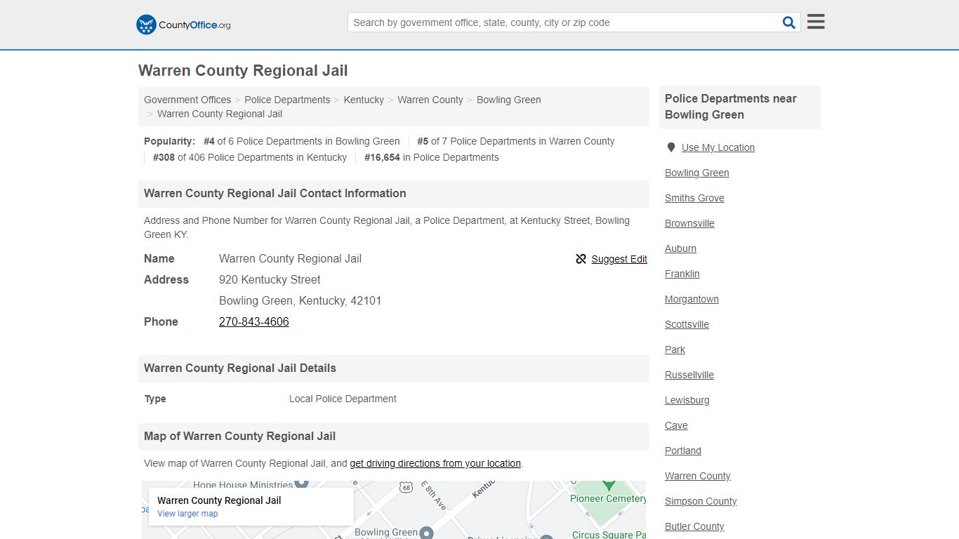 Warren County Regional Jail - Bowling Green, KY (Address and Phone)