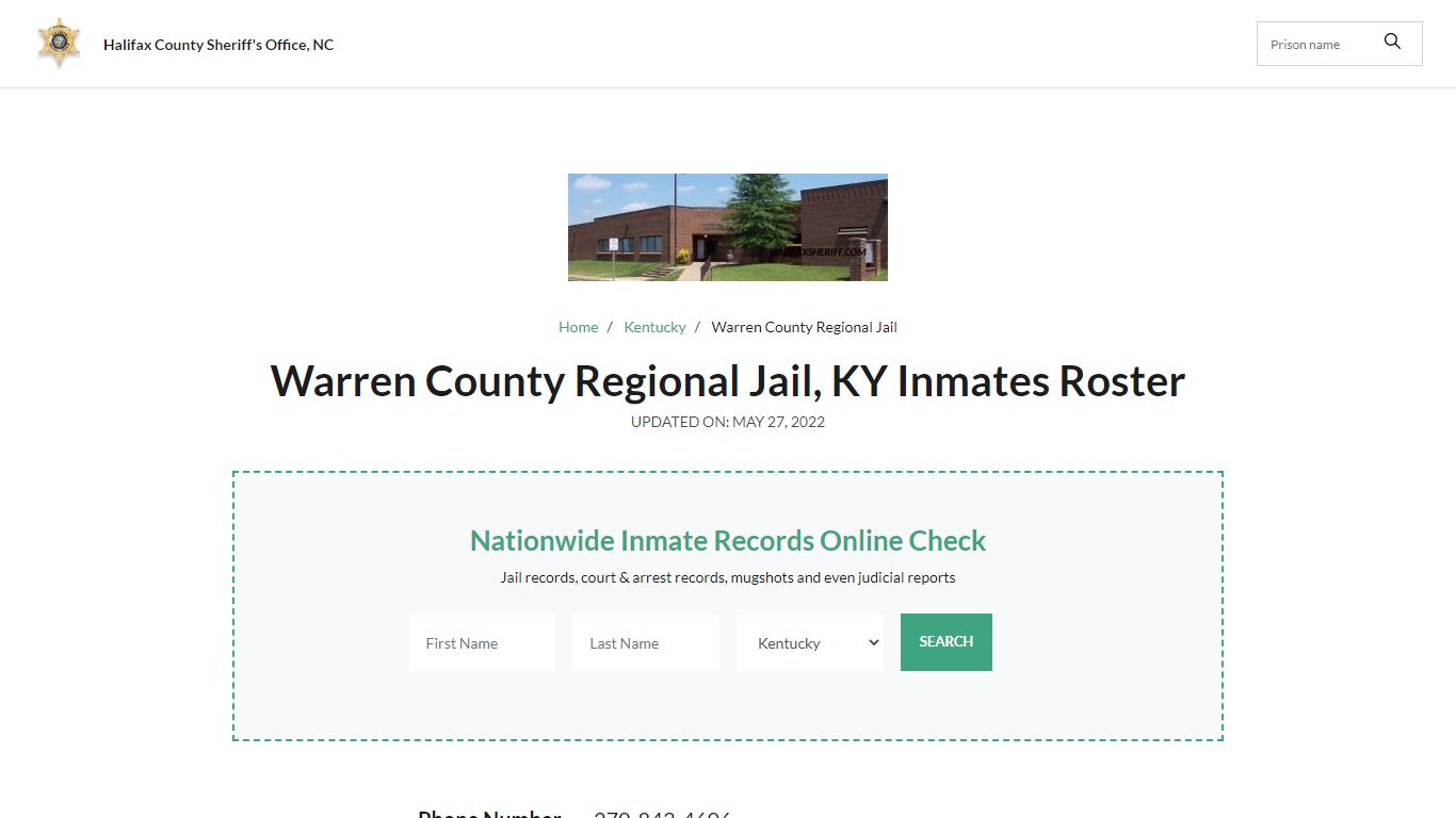 Warren County Regional Jail, KY Jail Roster, Name Search